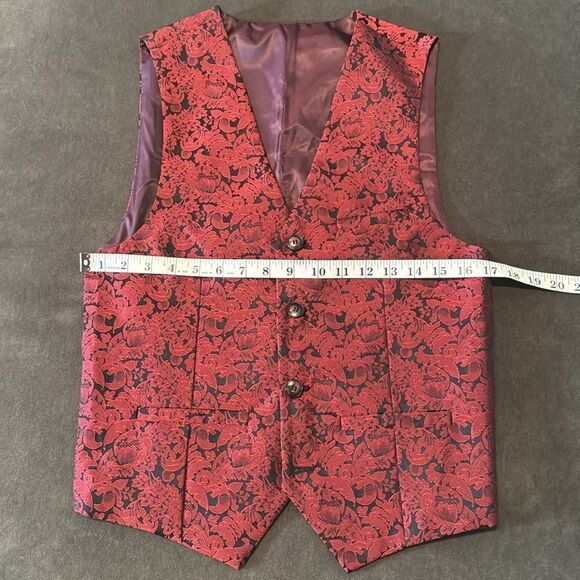 Men’s Boys Burgundy Paisley Slim Fit 3 Piece Tuxedo Size 30 Jacket 29 Pants NWT - Picture 9 of 15